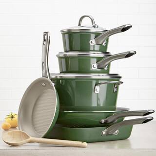 Ayesha Curry Ayesha Home Collection Porcelain Enamel Nonstick Cookware Set 10-Piece Basil Green 10295