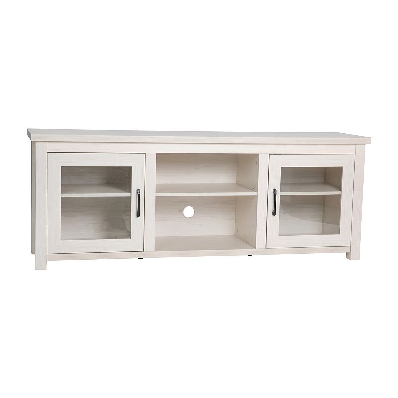 Merrick Lane Galena Traditional Full Glass Door 65 TV Stand for up to 80 TVs; White Wash Finish