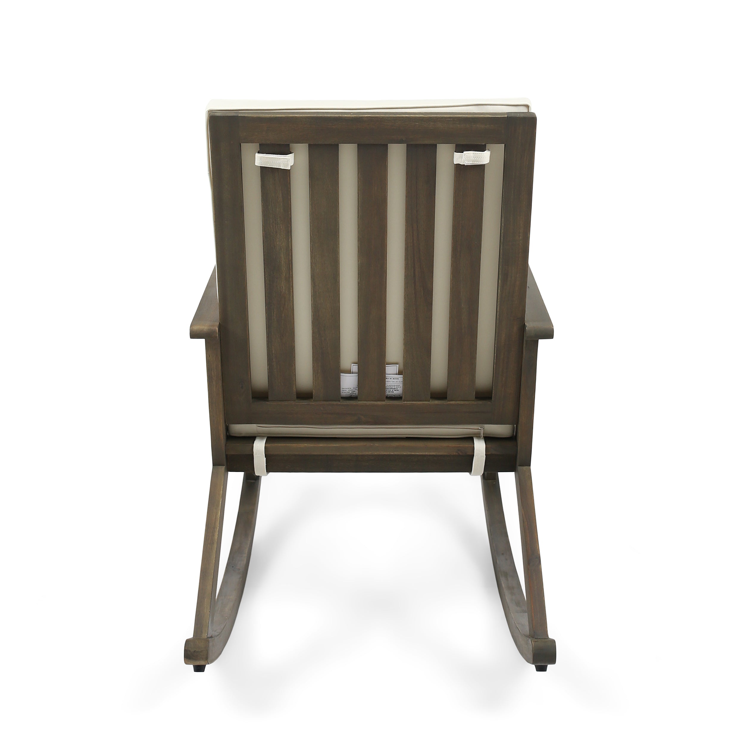 Gustavo Outdoor Acacia Wood Rocking Chair with Cushion, Grey, Cream