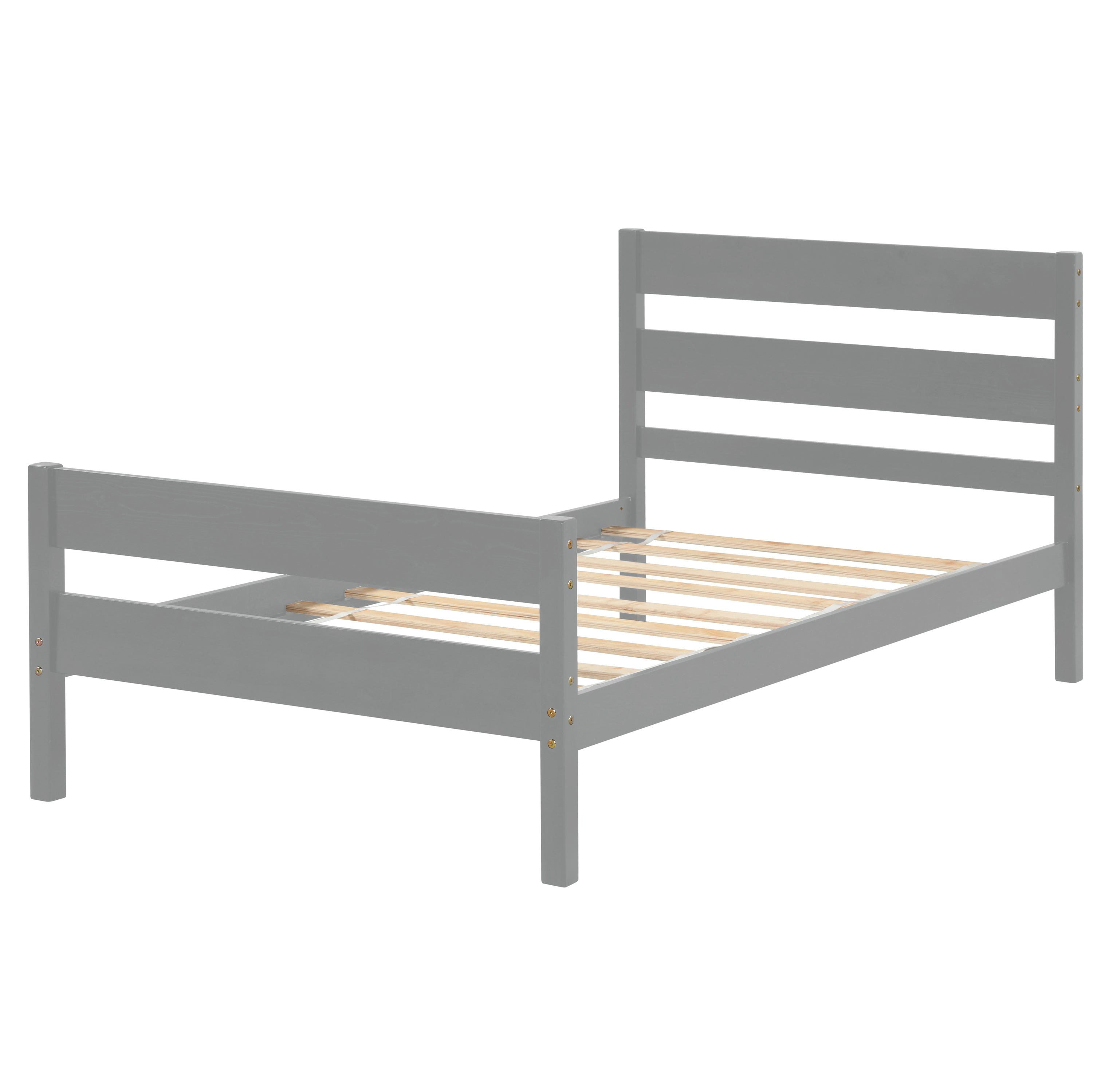 uhomepro Twin Bed Frame No Box Spring Needed, Wood Platform Bed Frame with Headboard and Footboard, Strong Wooden Slats, Twin Bed Frames for Kids, Adults, Modern Bedroom Furniture, Gray