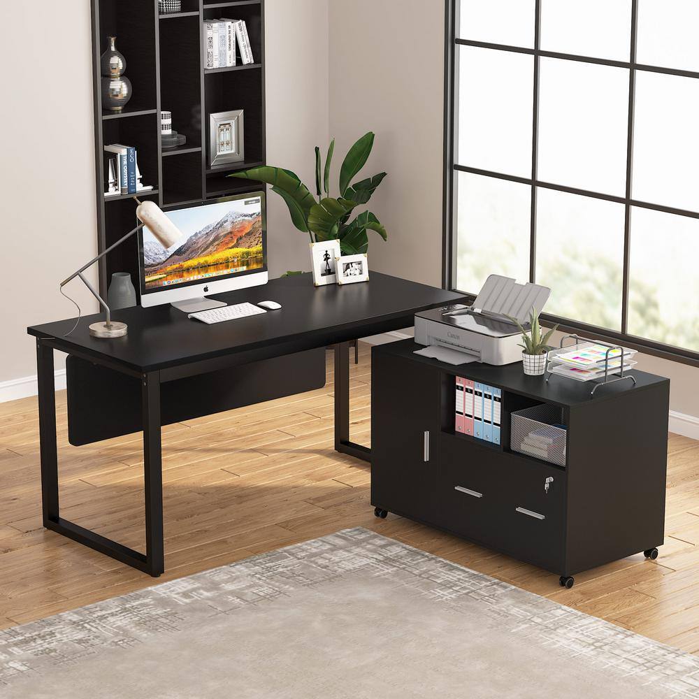 BYBLIGHT Atencio Black File Cabinet with Lock and Drawer Mobile Printer Stand BB-C0299XF