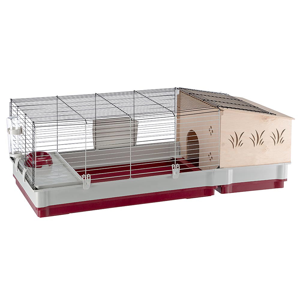 Ferplast Krolik XL Rabbit Cage 140 (Includes Wood Hutch) | 55.9L x 23.62W x 19.7H inches | Burgundy and Cream