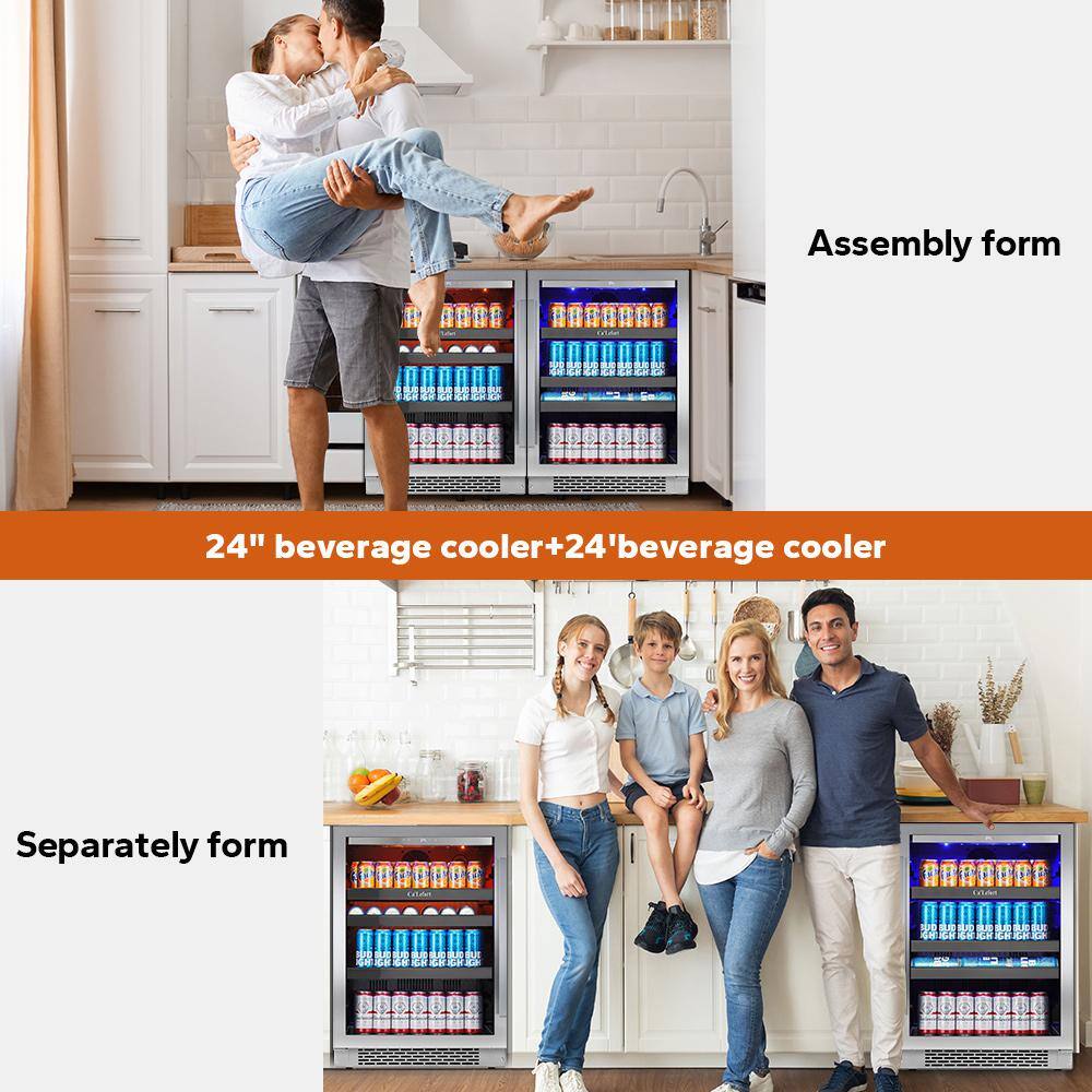 Ca'Lefort 48 in. Dual Zone 440-Cans Beverage Cooler Side-by-Side Refrigerator Built-In or Freestanding Fridge in Stainless Steel CLF-BS24BS24-HD