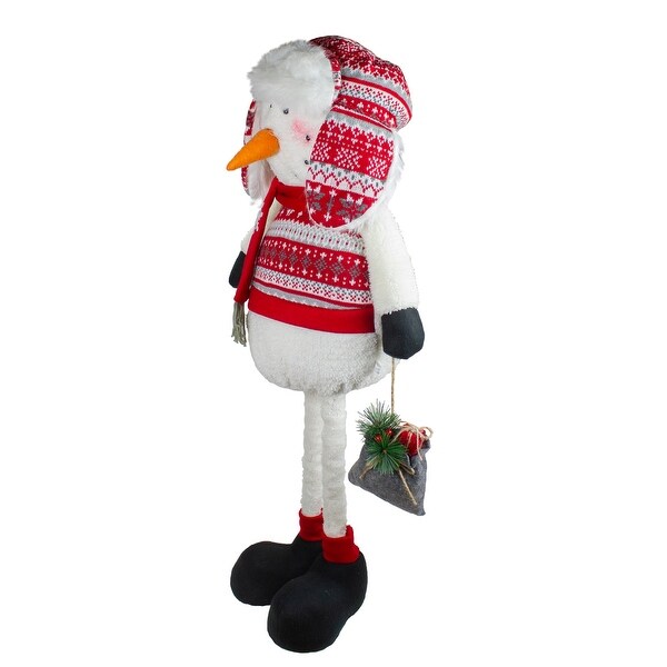 33Inch Red，White，Gray Plush Christmas Snowman with Telescopic Legs