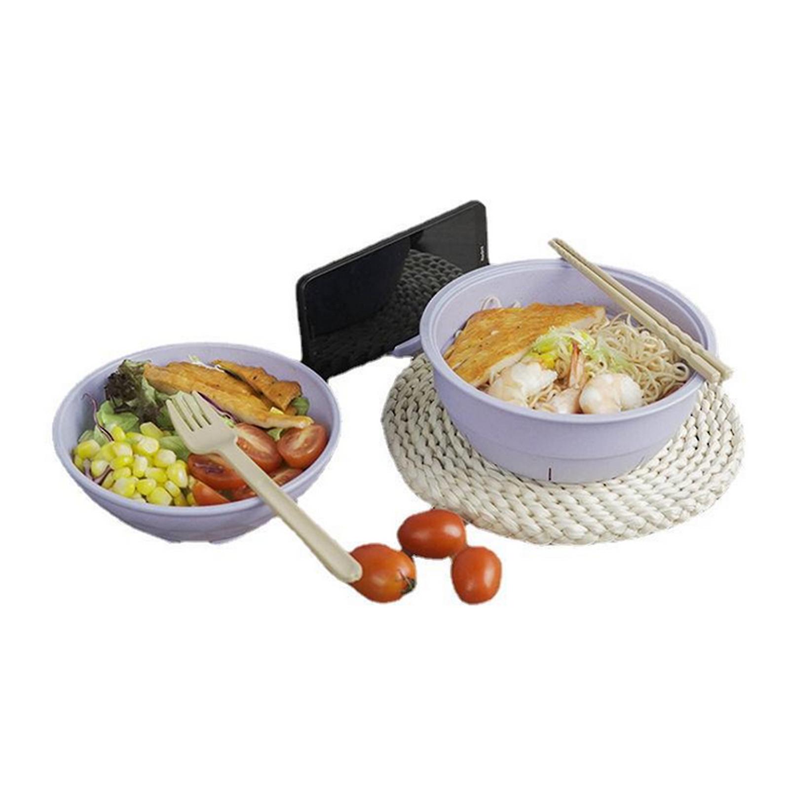 Noodle Bowl Bamboo Fiber Dry Ramen Bowl With Lid Tableware Set Draining Soup Separation Noodle Bowl Blue