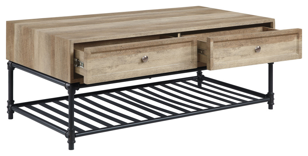 ACME Brantley Coffee Table  Oak and Sandy Black Finish   Industrial   Coffee Tables   by Acme Furniture  Houzz