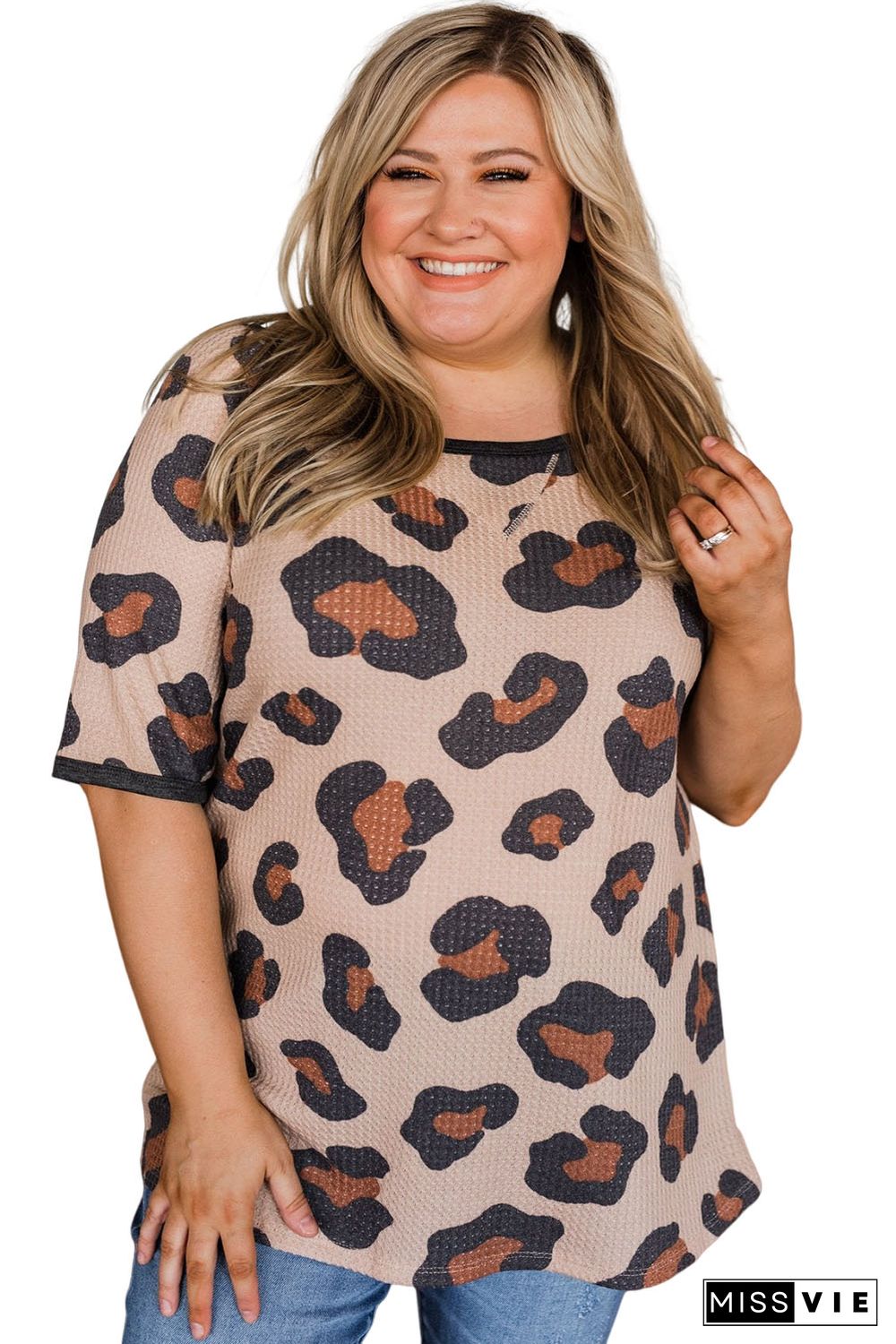 Leopard Print Waffle Plus Size Tee