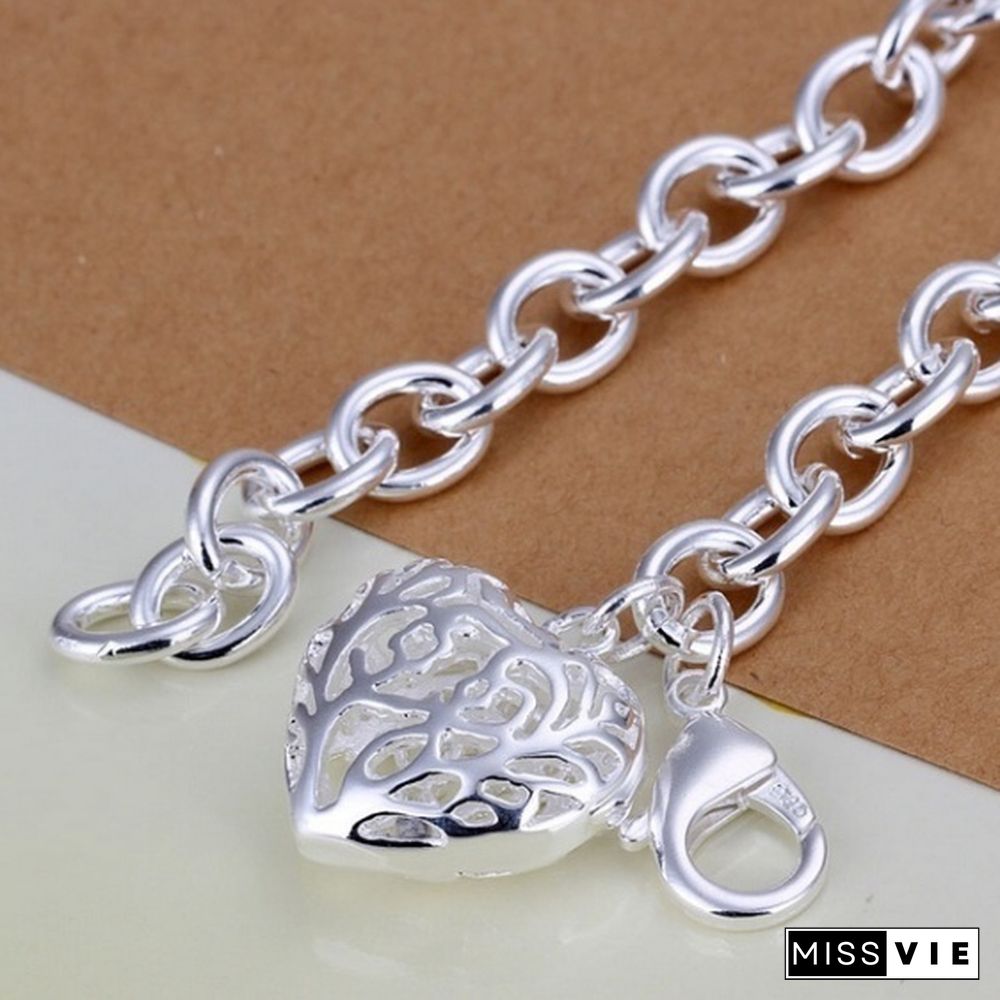 Fashion Jewelry 925 Sterling Silver Heart-Shape Chain Bracelets for Women