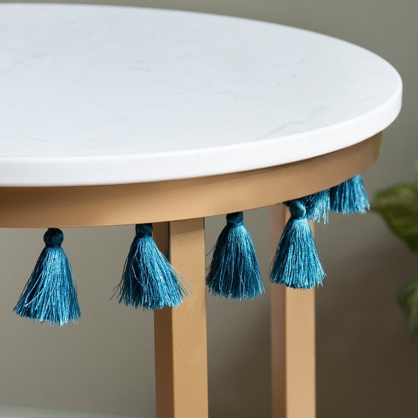 Saffron Marble Table w/Blue Tassels - 16 x 16 x 24