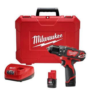 MW M12 12V Lithium-Ion Cordless 38 in. Hammer DrillDriver Kit with Two 1.5 Ah Batteries and Hard Case 2408-22