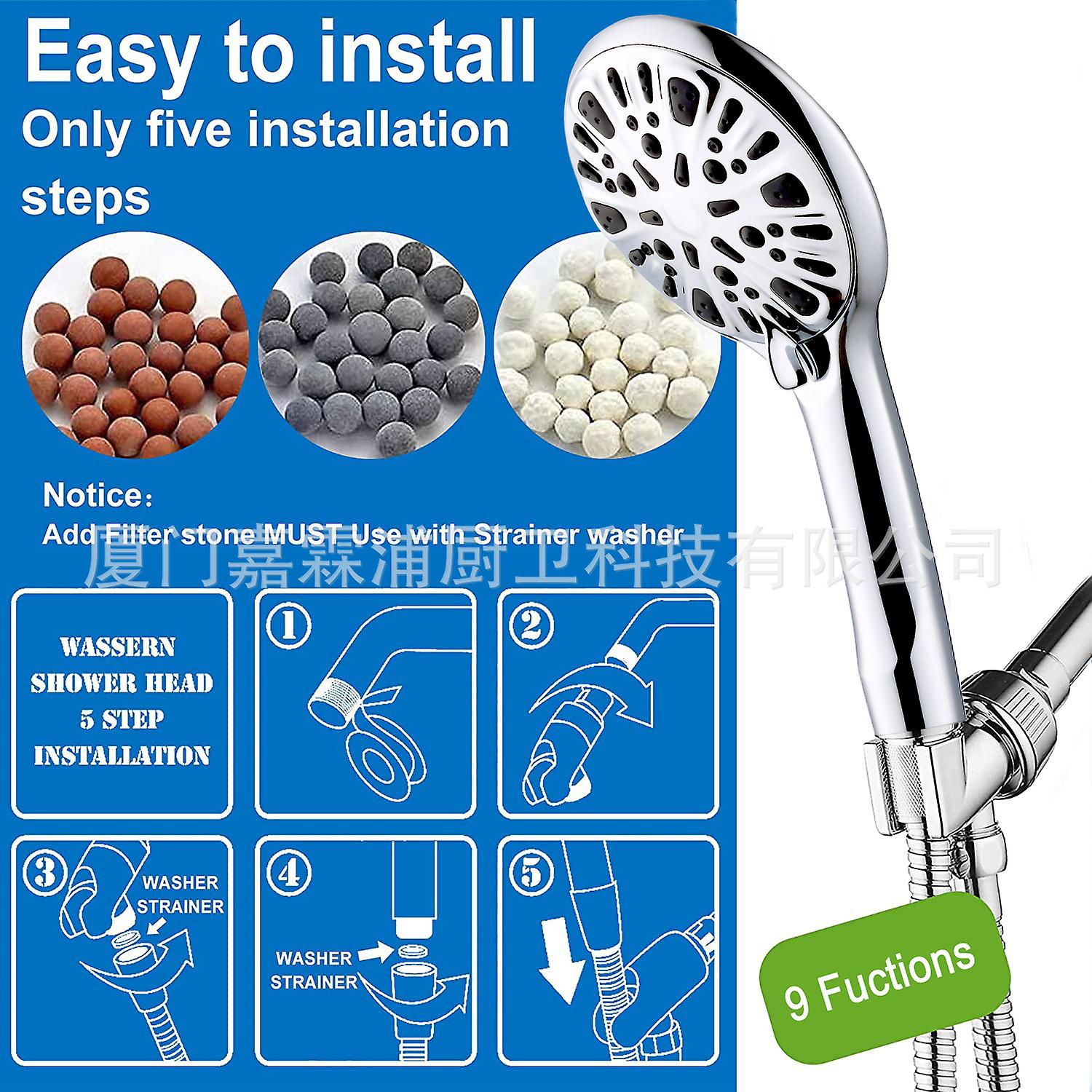 Alphyse High Pressure Handheld Shower Head，9 Spray Modes Water Saving Shower Head With Handheld，4.7 Face Massage Handheld Shower Head With Hose(60 Inc