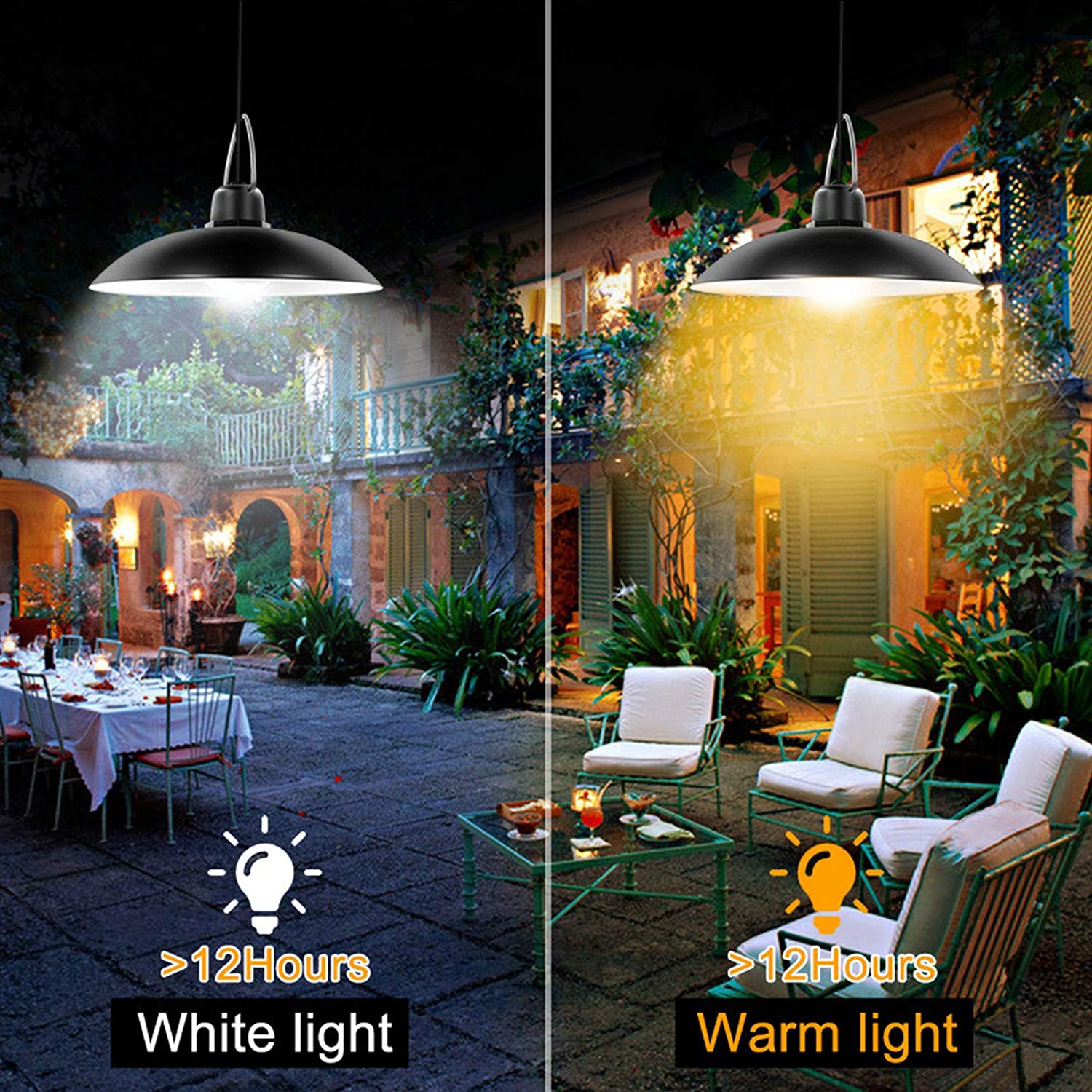 Oukaning Solar Pendant Light with Remote Control Height Adjustable Waterproof Wall Mount Solar Lamp Indoor/Outdoor