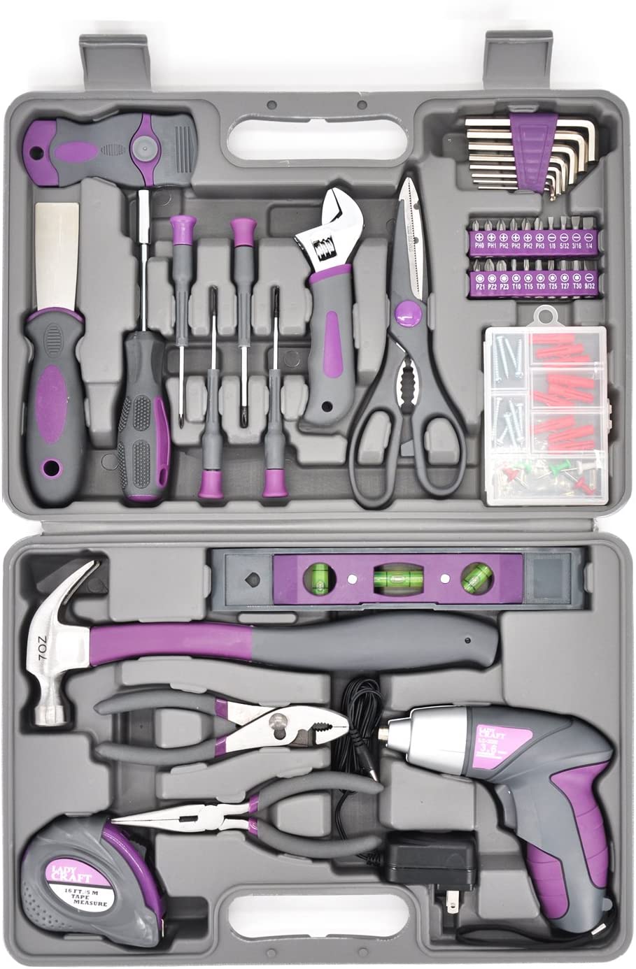 Werktough 44PCS 3.6V/4V Cordless Screwdriver Tool Kit Set Pink Color Tools Lady Tools Kit Home Repair Set Toolbox Hand Tool Kit Storage Case Gift Set LADYCRAFT