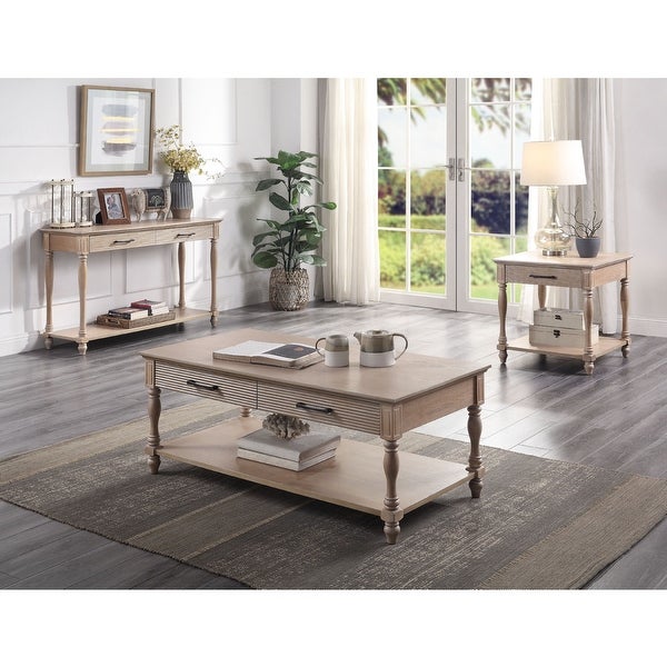 One Drawer Wooden End Table in Weathered Oak Finish