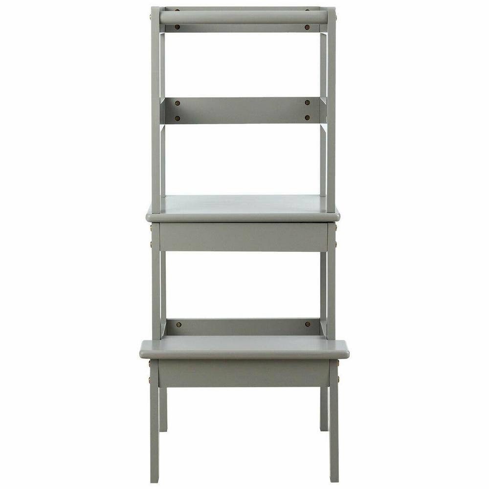 ANGELES HOME 2-Step Solid Wood Step Stool 160 lbs. Load Capacity Gray M55-8BB51GR
