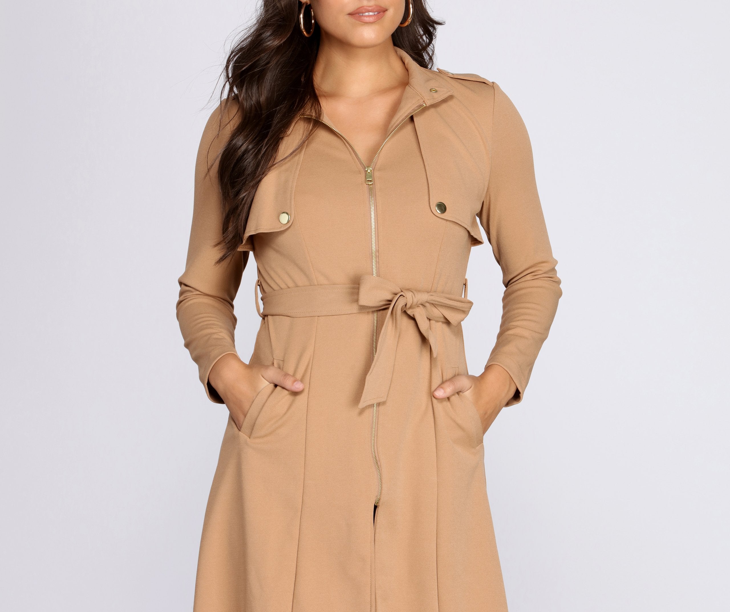 Feminine Flare Zip Up Trench Coat