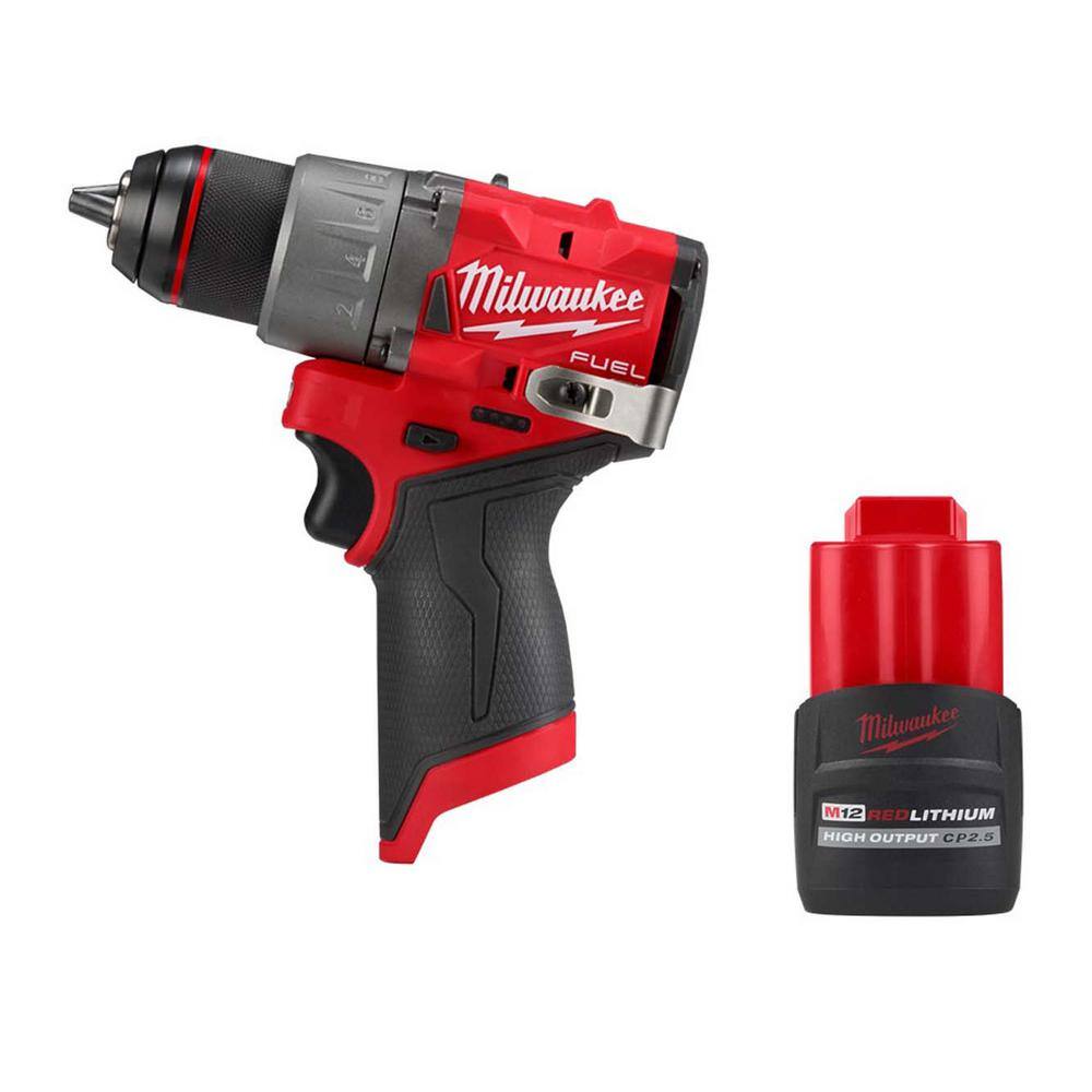 MW M12 FUEL 12V Lithium-Ion Brushless Cordless 12 in. Drill Driver w High Output 2.5Ah Battery 3403-20-48-11-2425