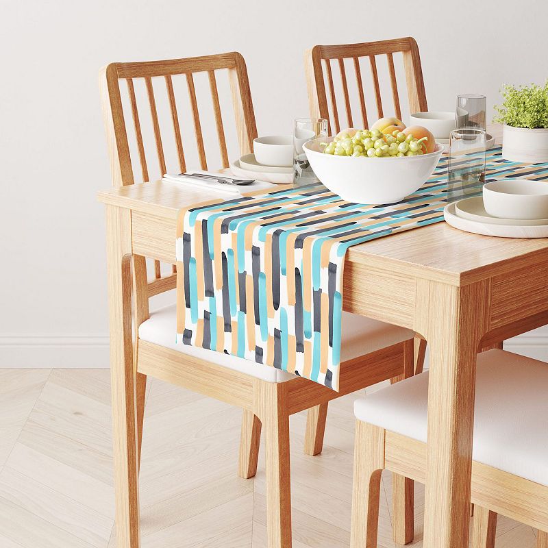 Table Runner， 100% Cotton， 16x72， Geometric Brush Stroke Stripe