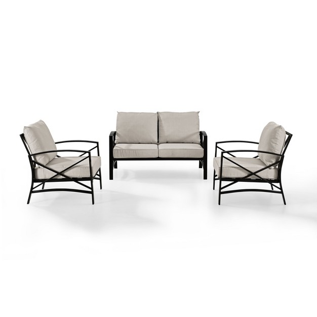 Crosley 3pc Kaplan Steel Outdoor Seating Furniture Set With Loveseat amp 2 Chairs Oatmeal