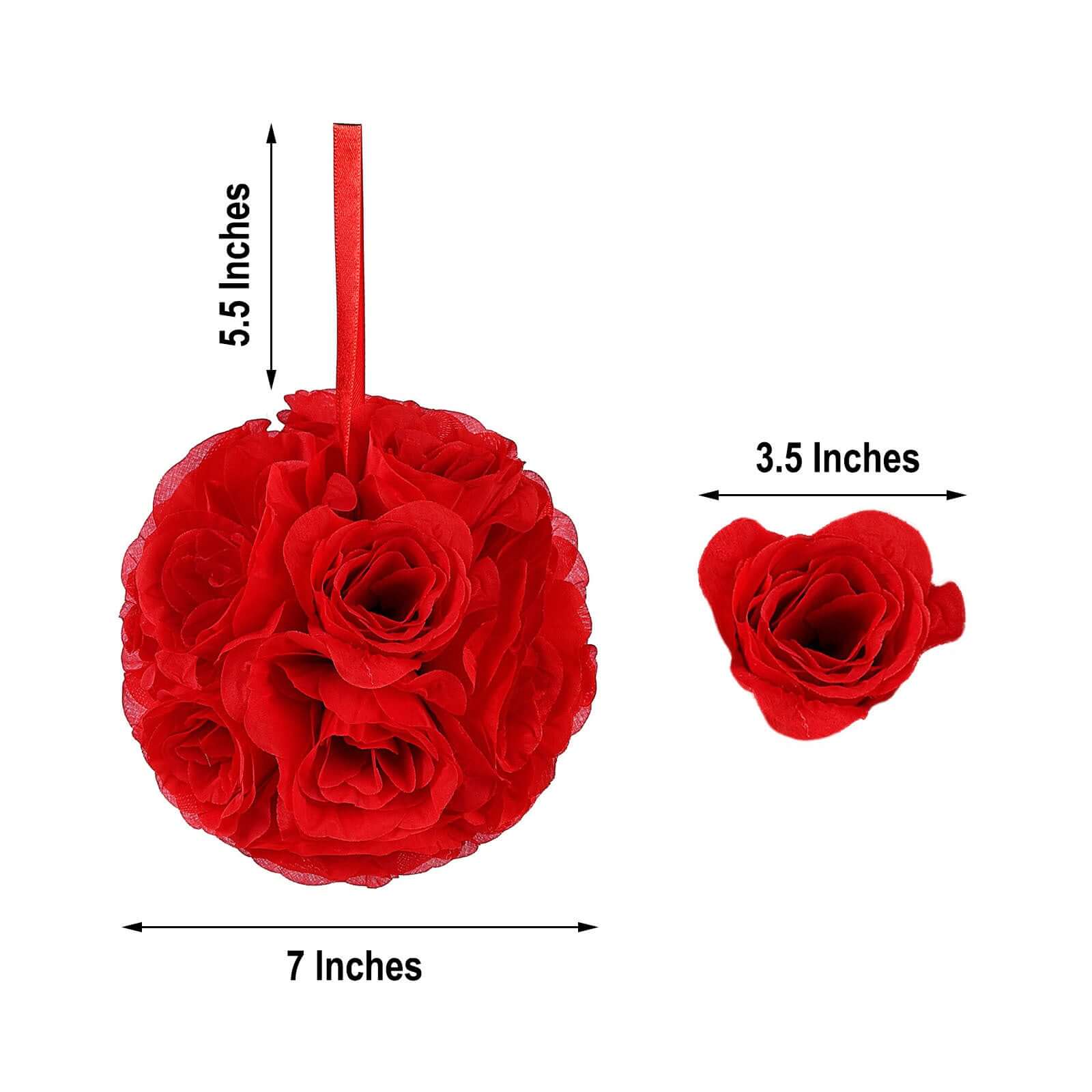 2 Pack Red Artificial Silk Rose Kissing Ball, Faux Flower Ball 7