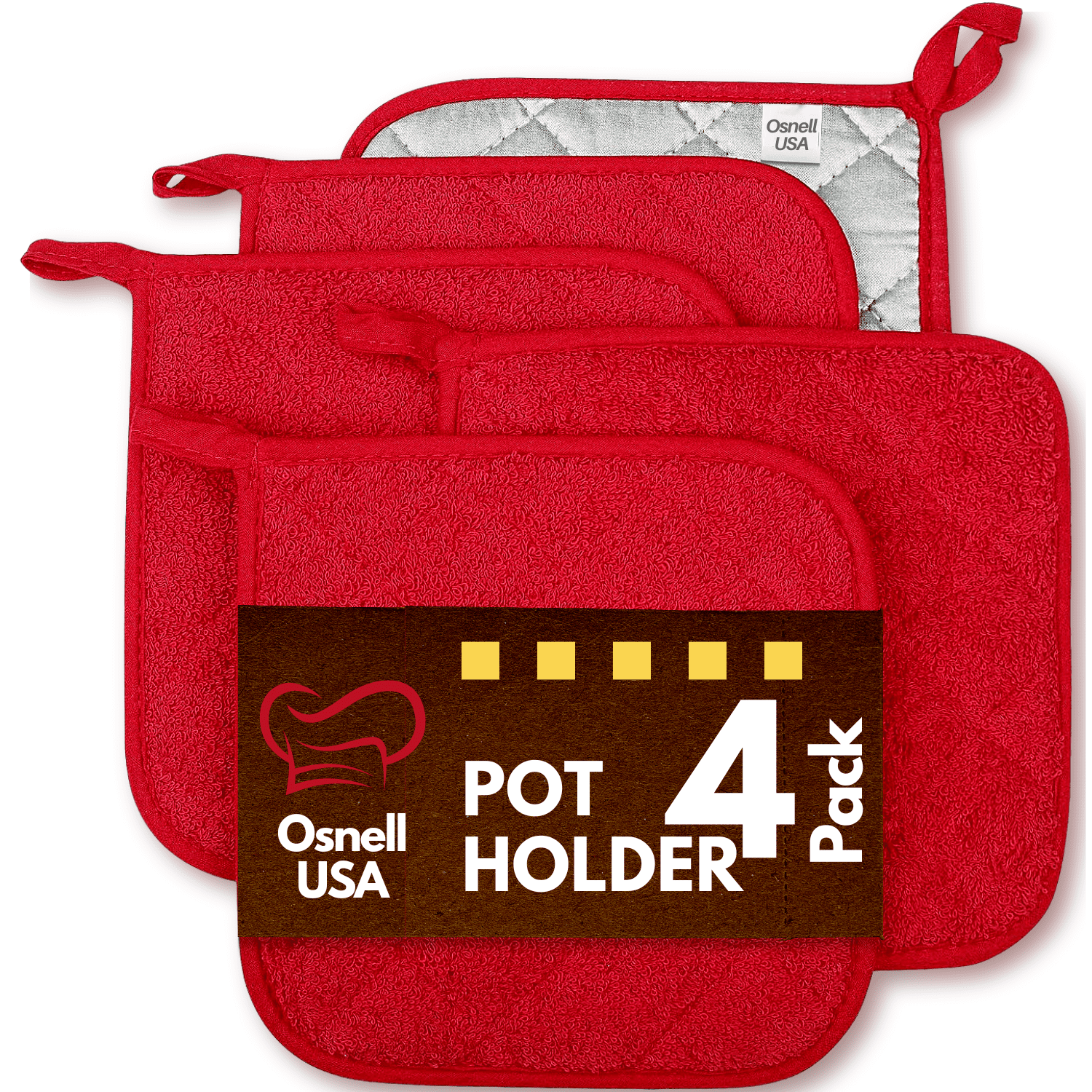 Pot Holders 7 Square Solid Color (Pack of 4) - Red - Pot Holders For Kitchen