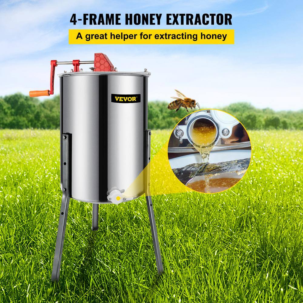 VEVOR 4 Frame Manual Honey Extractor Separator Bee Extractor Stainless Steel Honey Extraction Apiary Centrifuge Equipment S-4XXSDYMJ0000001V0