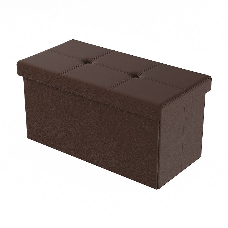 Lavish Home Large Faux Leather Foldable Storage Bench Ottoman