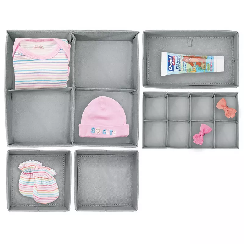 mDesign Fabric Nursery Child/Baby Divided Drawer Organizers， Set of 5