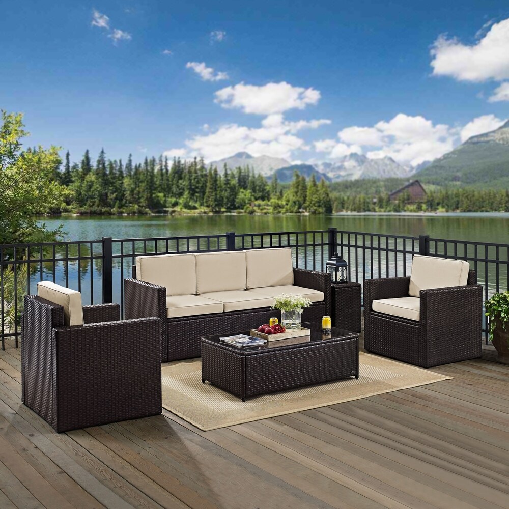 Palm Harbor 5 Piece Wicker Outdoor Conversation Set with Sand Cushions