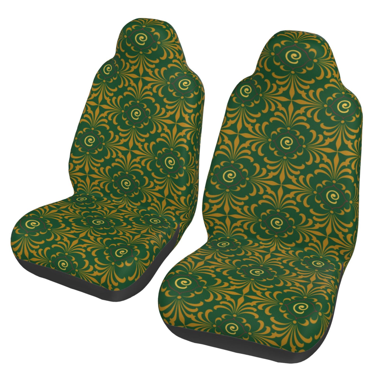 TEQUAN Front Seat Covers， Green Yellow Leaves Pattern 2 Piece Car Seat Cover Fit Most Car SUV Truck Van