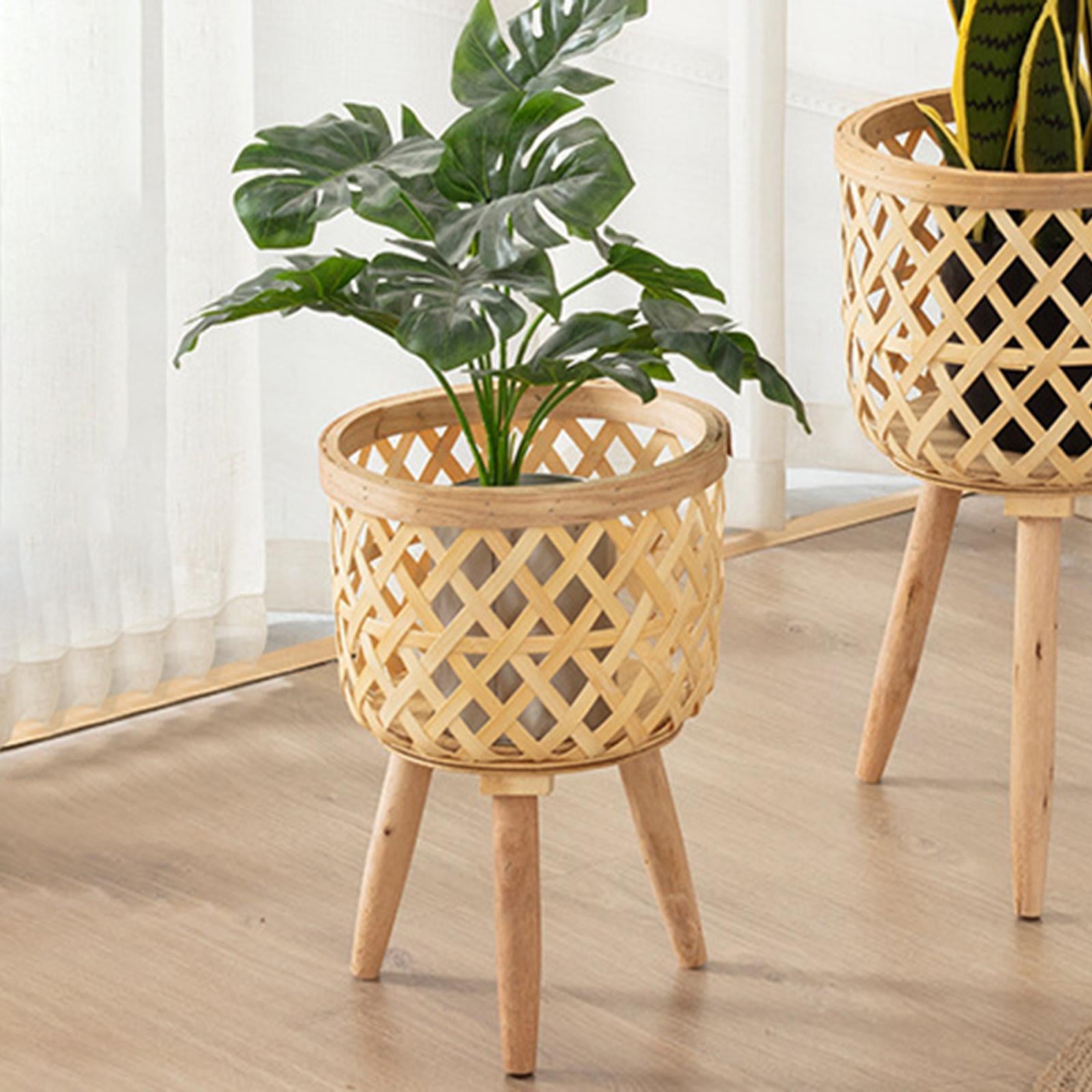 Hand Woven Flower Pot, Rattan Pot Tripod Stand Detachable Wooden Flower Baskets for Balcony Planters Laundry Lawn Yard indoor and outdoor