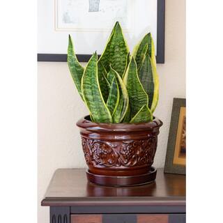 Trendspot 8 in. Dia Brown Rustic Damask Ceramic Planter LJ01008-8