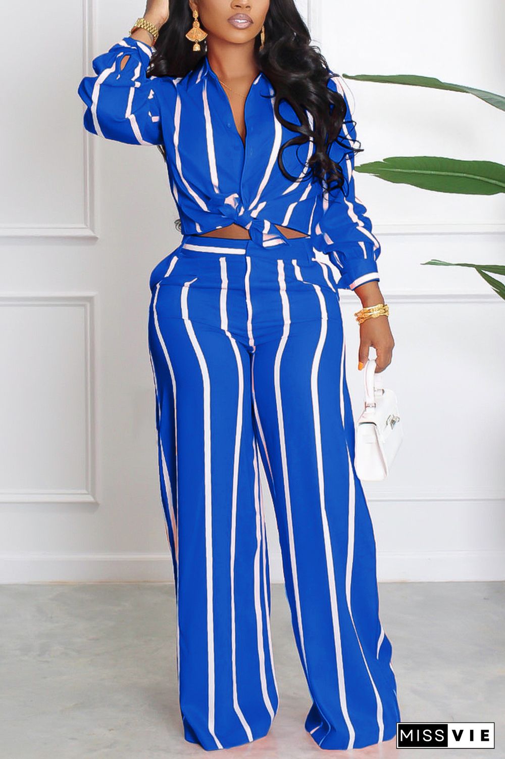 Striped Button Up Shirt & Pants Set