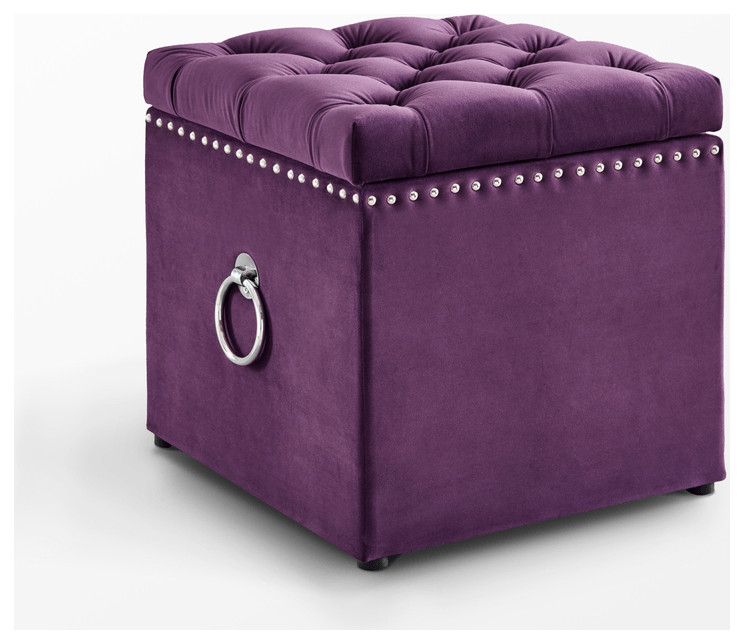 18 quotPurple Velvet And Black Tufted Storage   Contemporary   Footstools And Ottomans   by HomeRoots  Houzz