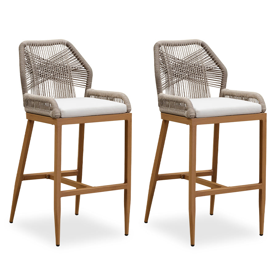 PURPLE LEAF Patio Sunbrella Bar Stools Set of 2  Rattan Bar Aluminum Bar Stool Outdoor Barstools with Back and Cushion for Garden Kitchen Island