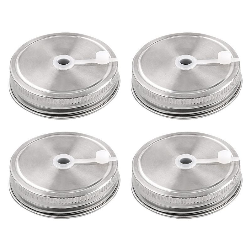 4 Pcs Stainless Steel Regular Mouth Jar Lids with Straw Hole for Mason Bottle Jar