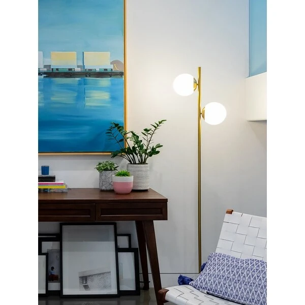 Brightech Sphere 2 LED Floor Lamp - Brass