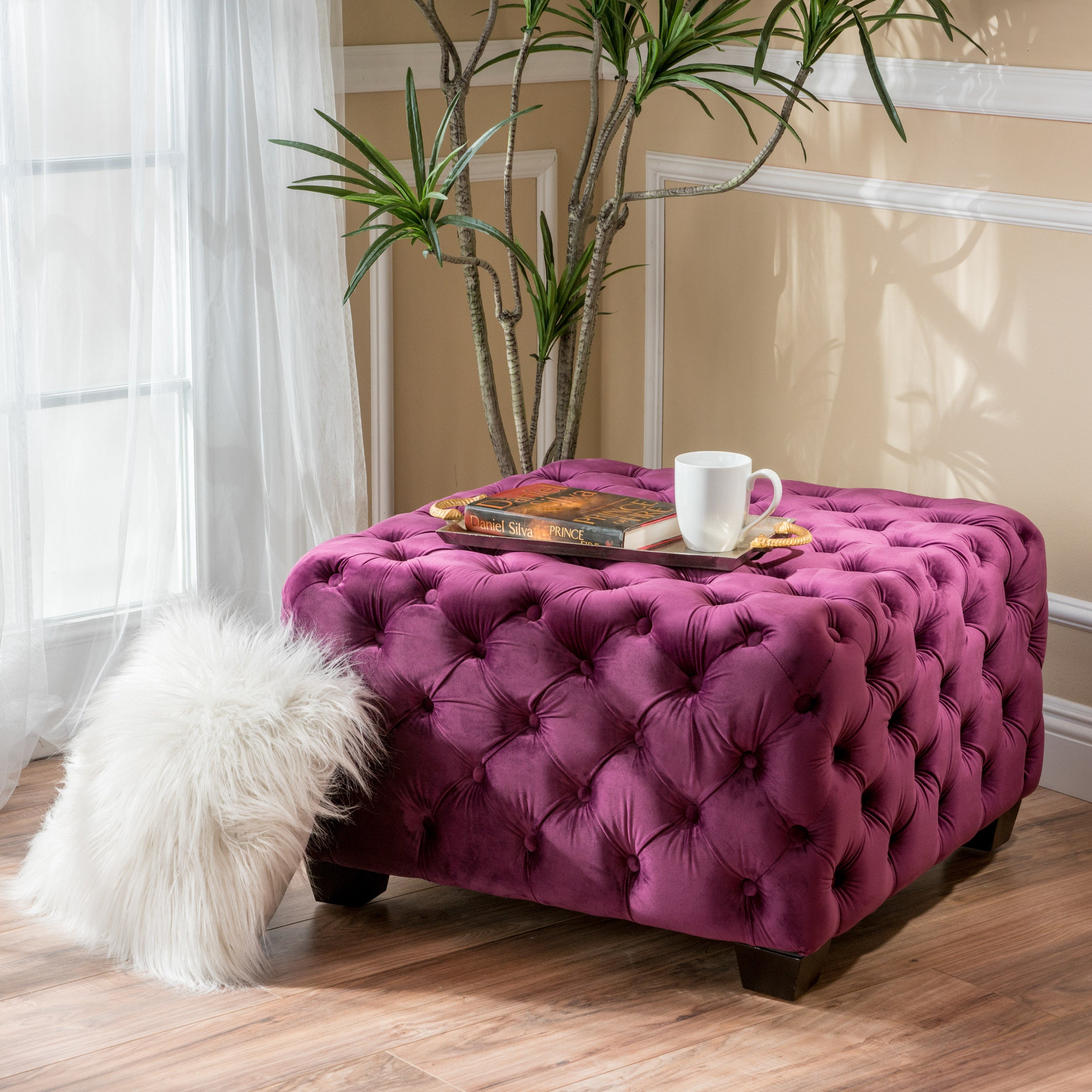 Provence Tufted New Velvet Fabric Ottoman Pouf