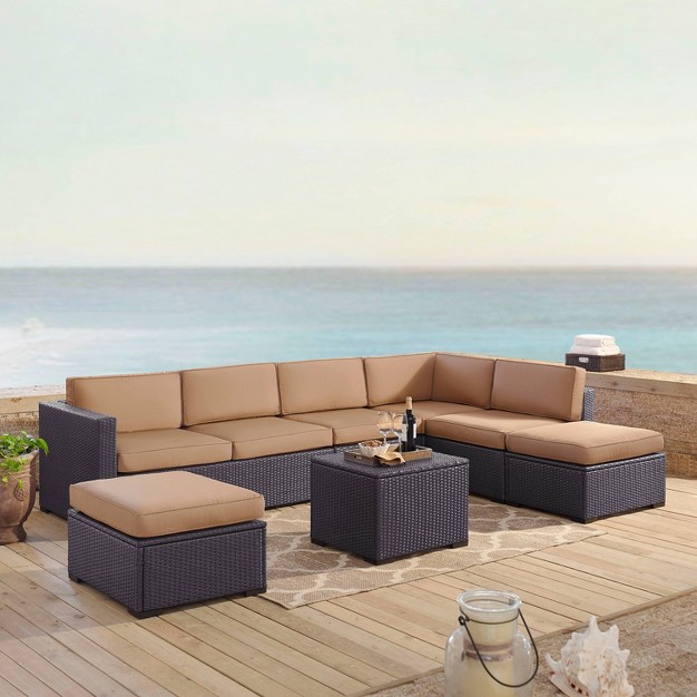 Biscayne 6pc Outdoor Wicker Sectional Set Mocha Crosley