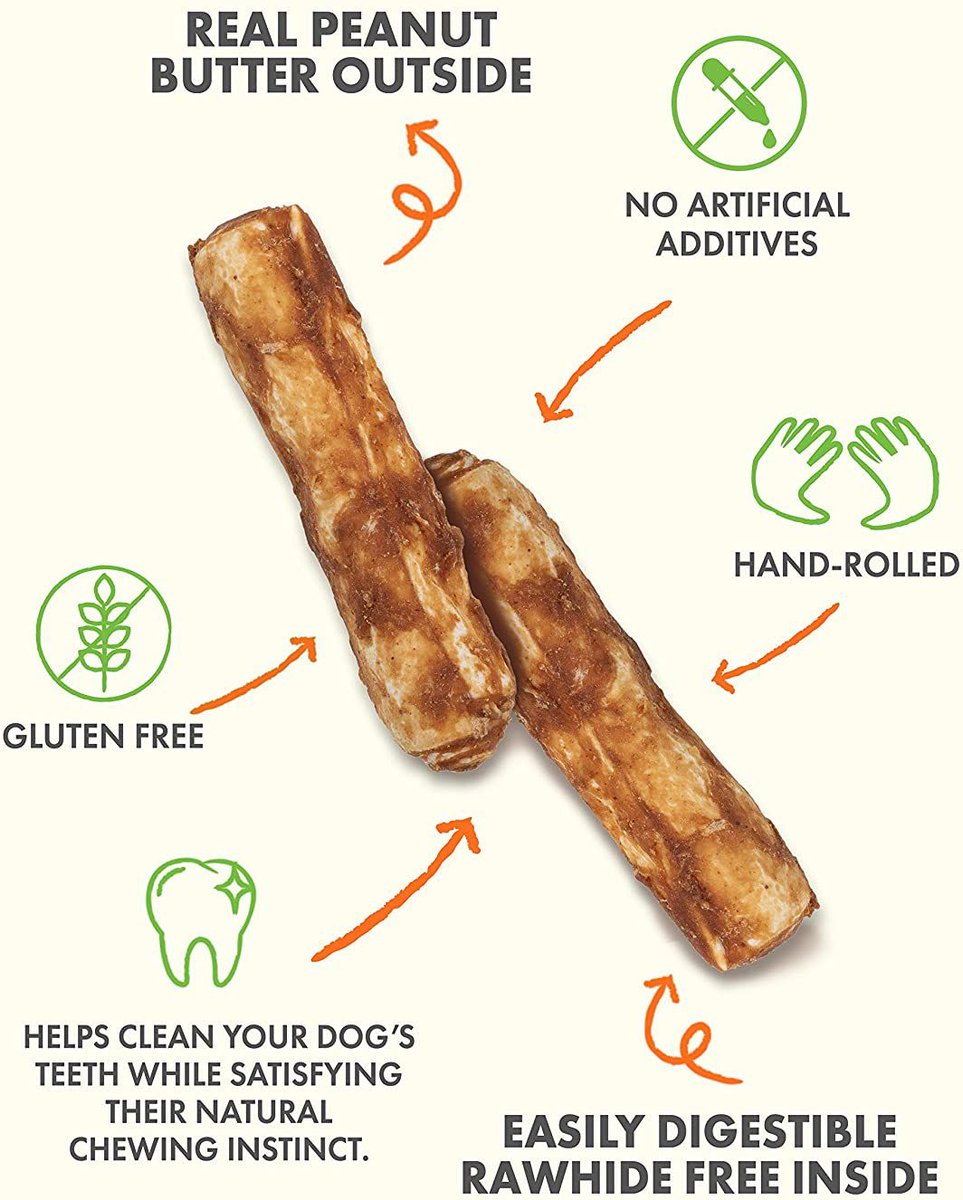 Canine Naturals 2.5-in Mini Roll Natural Peanut Butter Dog Chew Treat， 17.5-oz bag， 25 count