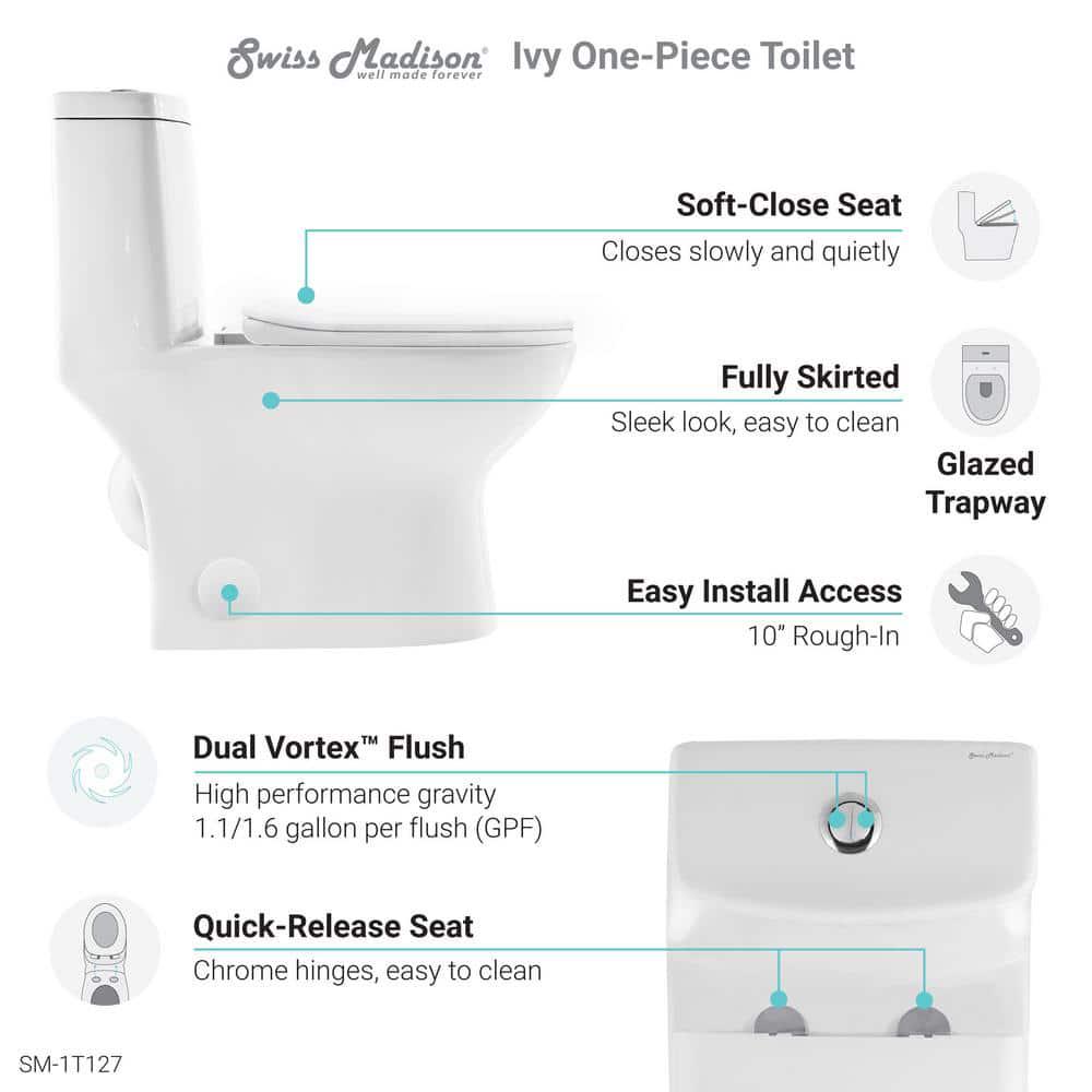 Swiss Madison 1piece 11 GPF Ivy 10 in RoughIn Dual Flush Elongated Toilet in White Seat Included