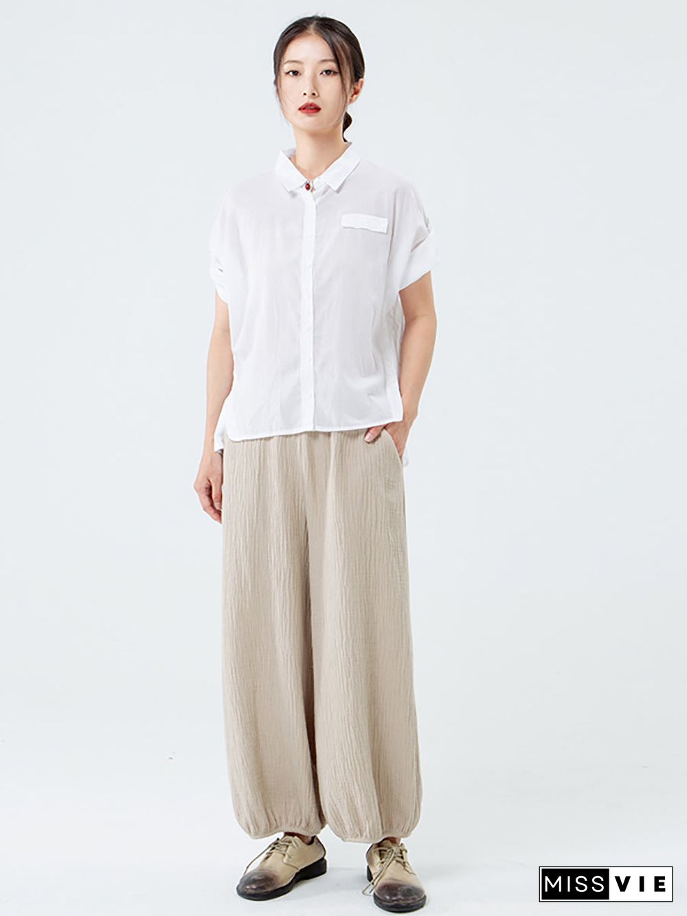 Plus Size Cotton Linen Pocket Pants