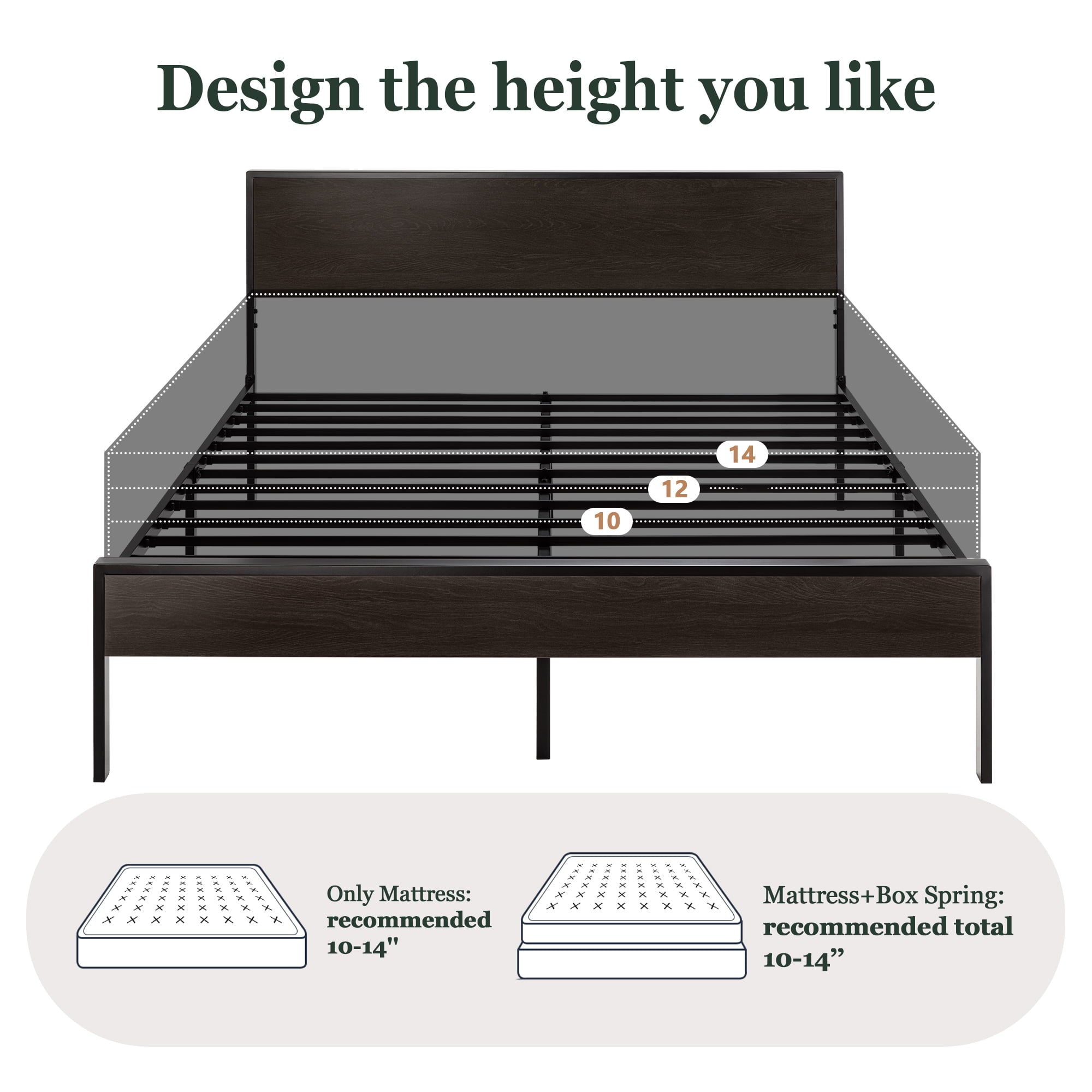 Amolife Heavy Duty Queen Size Platform Bed Frame with Wood Headboard, 12