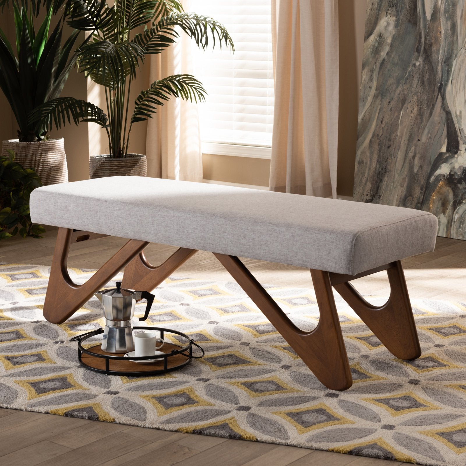 Baxton Studio Rika Upholstered Boomerang Bedroom Bench