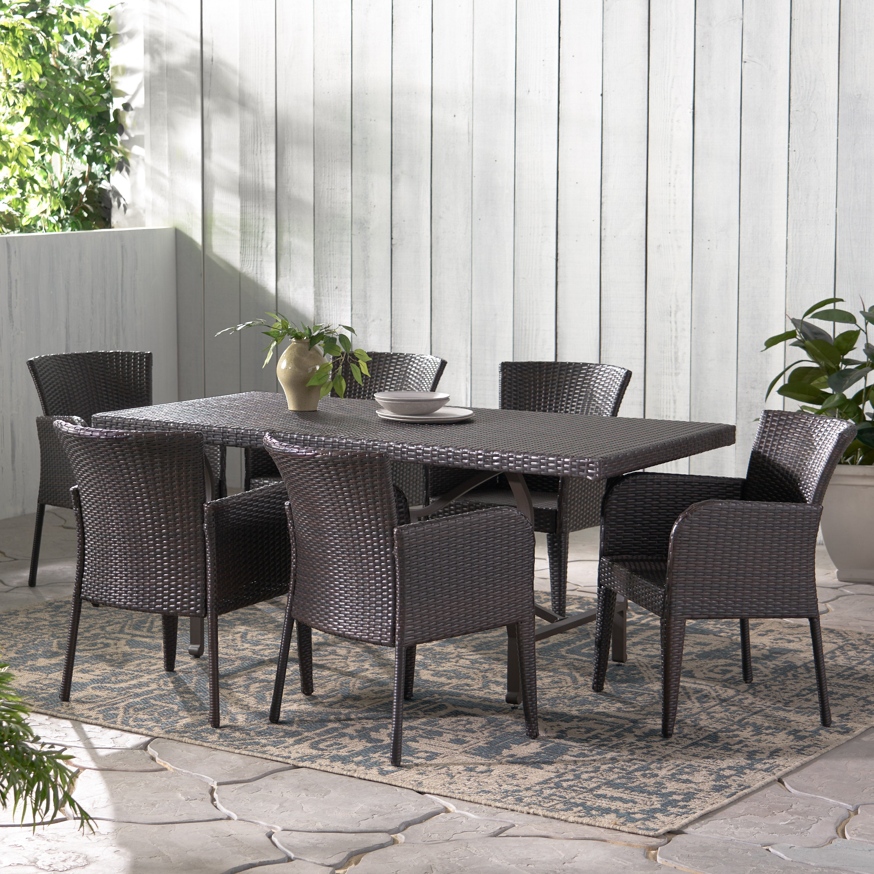 Cozumel Outdoor 7-Piece Multi-brown Wicker Dining Set