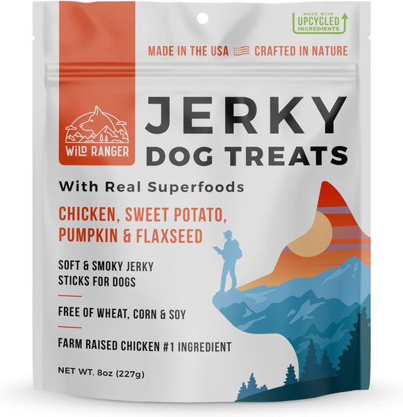 Wild Nature Chicken， Sweet Potato， Pumpkin and Flaxseed With Real Superfoods Jerky Dog Treats， 8-oz bag