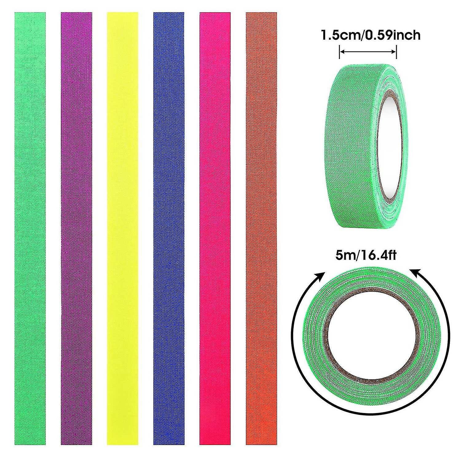 6 Rolls Uv Tape Blacklight Reactive Tapes， Adhesive Fluorescent Neon Tapes 6 Colors Glow In The Dark