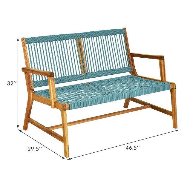 Costway 2 person Patio Acacia Wood Bench Loveseat Chair Garden Furniture Black grey turquoise