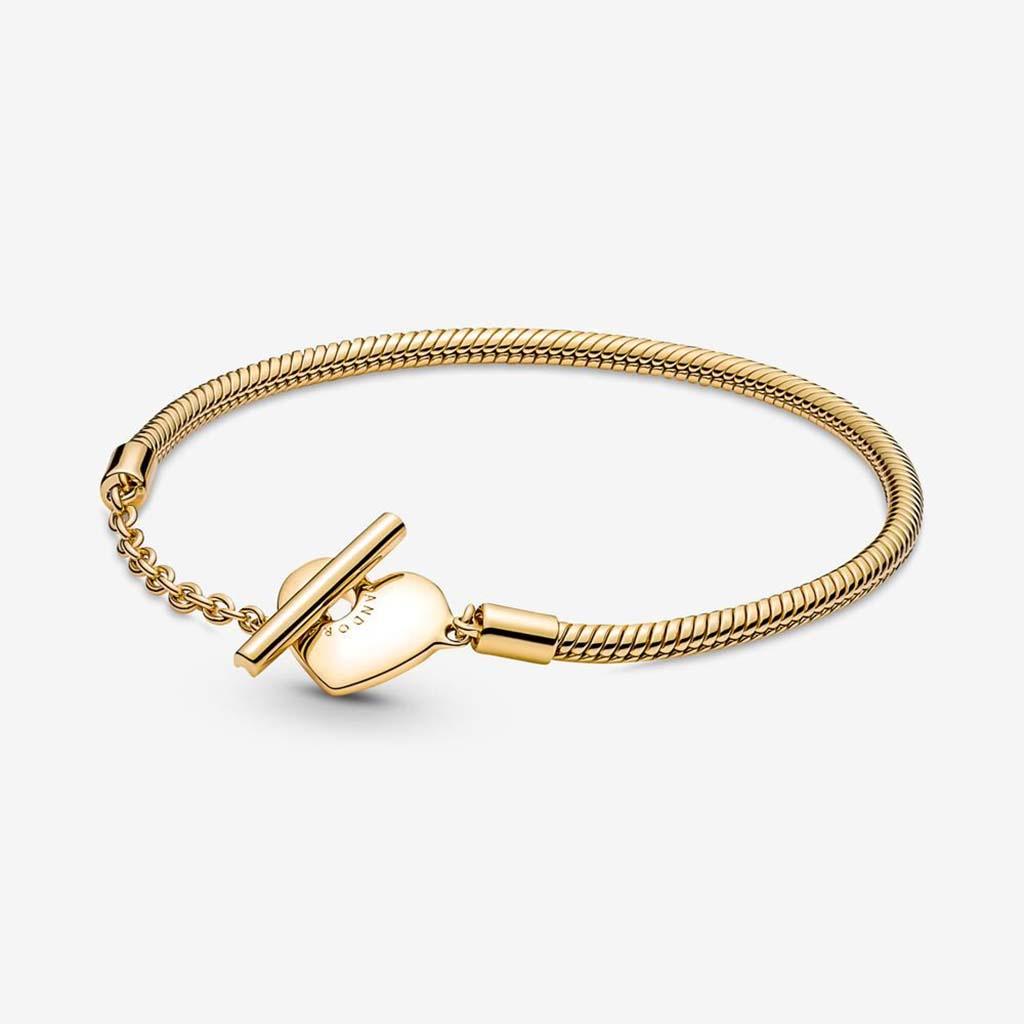 PANDORA  Pandora Moments Heart T-Bar Snake Chain Bracelet - Gold Plated