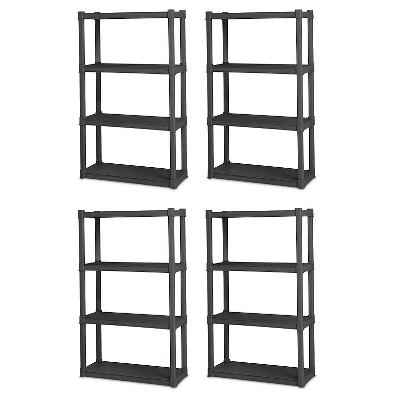 Sterilite Plastic Indoor Outdoor 4 Shelf Durable Shelving Unit， Gray， 4 Pack